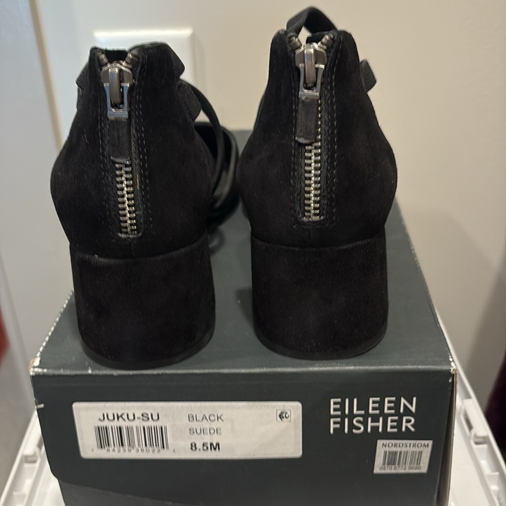 Eileen Fisher Black suede with Silver Zipper